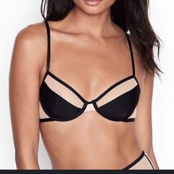 Victoria's Secret Unlined Demi Mesh Black Bra Size 34D New - Picture 1 of 8